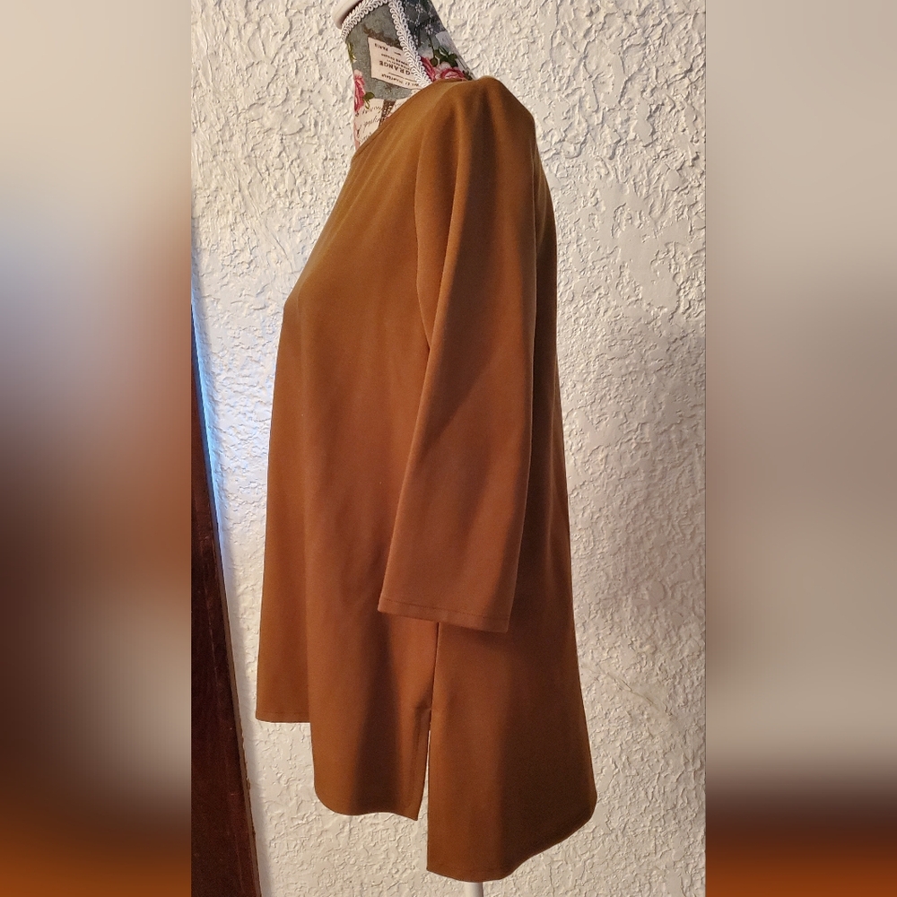 Eileen Fisher 2 Pc Set, Knit Top and Slacks In Beautiful Cocoa - Picture 5 of 8